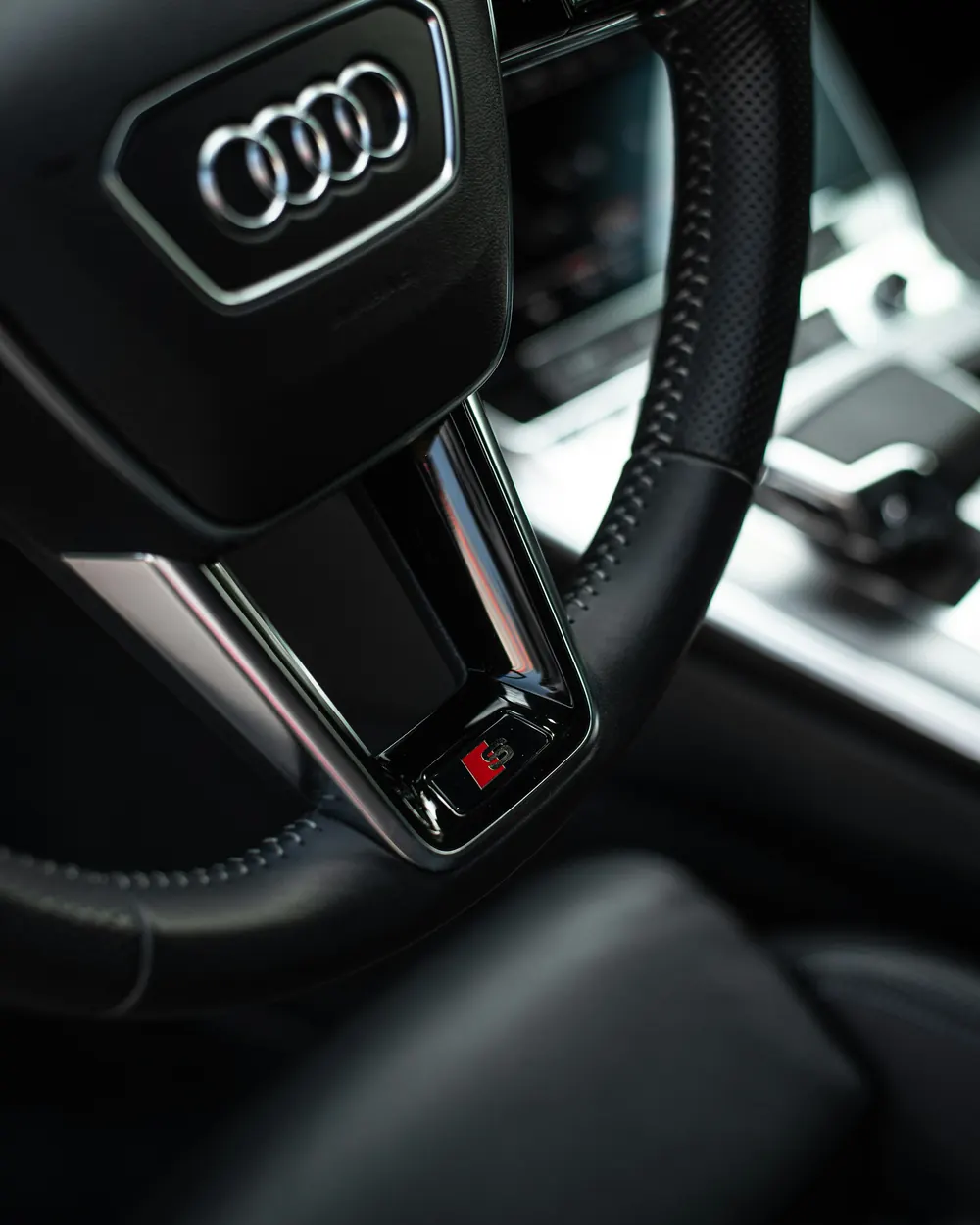 Close-up van een Audi-stuur